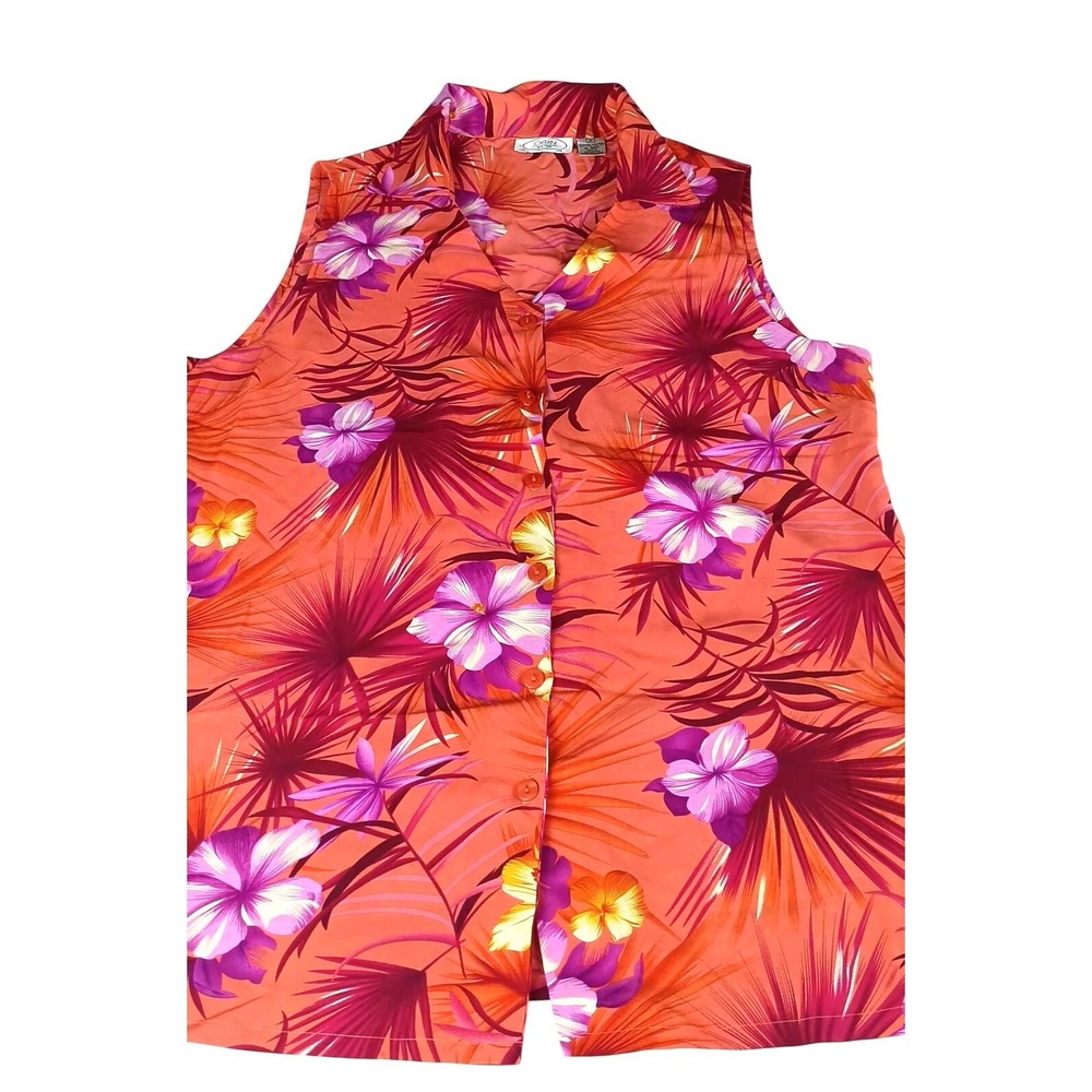 womens shirt 1X hawaiian floral sleeveless retro novelty graphic y2k‎